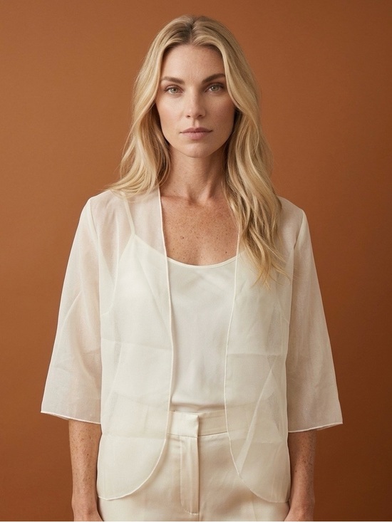 Unbranded Tops - 2287 - Sheer Ivory Open Front Kimono Cardigan - Inside Top and Pant Not included